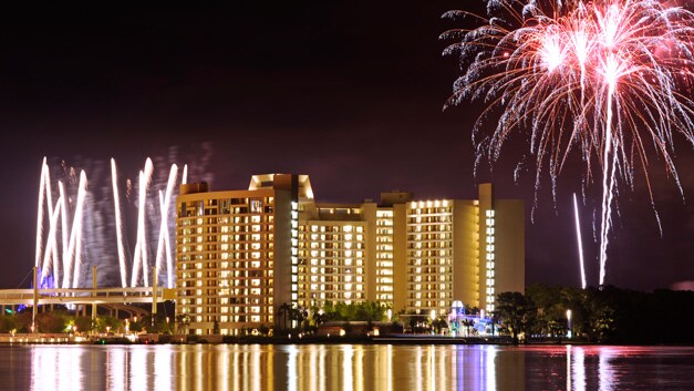 A fireworks display by Disney's Contemporary Resort in Florida